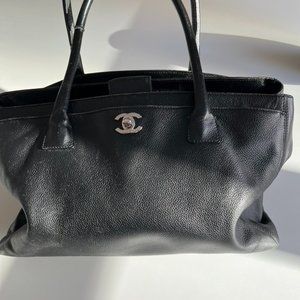 Black Chanel Tote Caviar Leather original clip on  strap not included